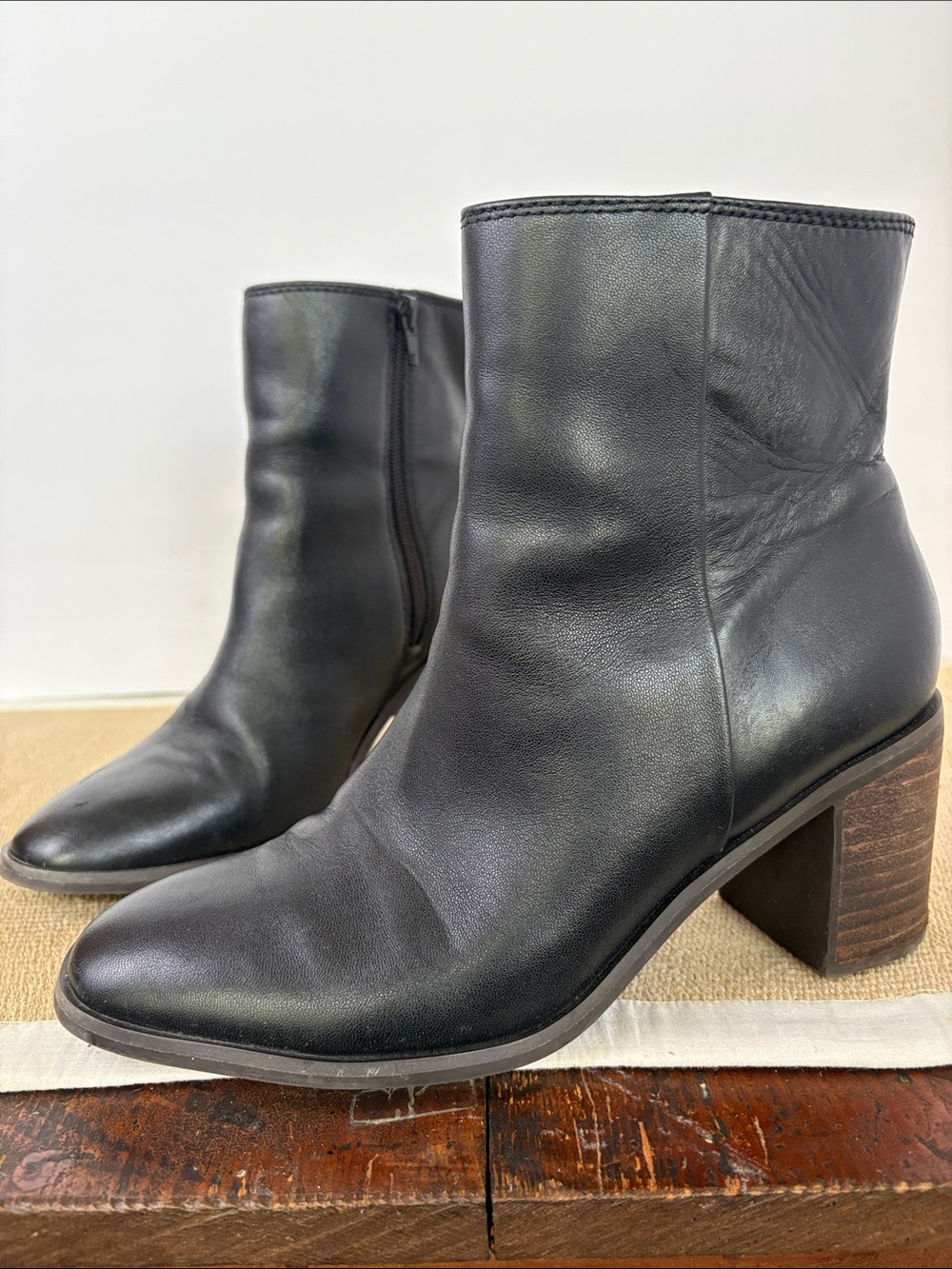 Lucky Brand Black Leather Block Heel Ankle Boots Size 9